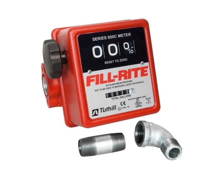 FR807CMK 5 to 20 GPM Meter Kit. Includes Additional Fittings to Mount Meter on 1200, 2400, 600, SD1200, SD600, and 700V Series Pumps FR807CMK 5 to 20 GPM Meter Kit. Includes Additional Fittings to Mount Meter on 1200, 2400, 600, SD1200, SD600, and 700V Series Pumps